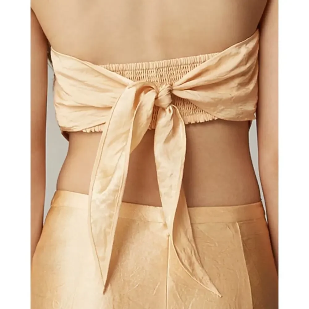 J Crew Tie Back Tube Top S NWT Yellow Beige Tan CK077 J.Crew Festival Boho